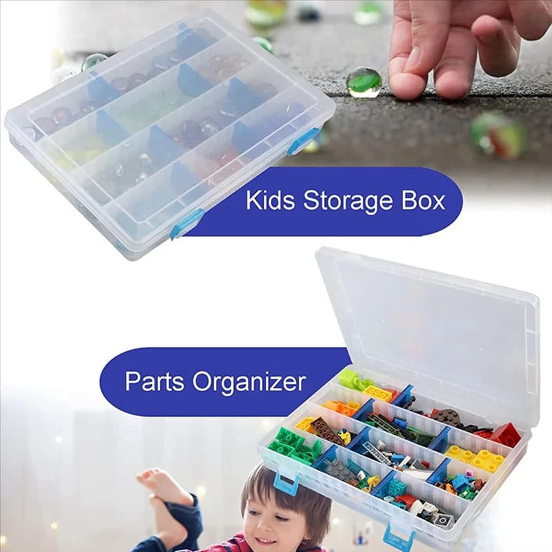 A57T Equipment box Snack box compartment Organizer box beads storage box with blue dividers Equipment tray