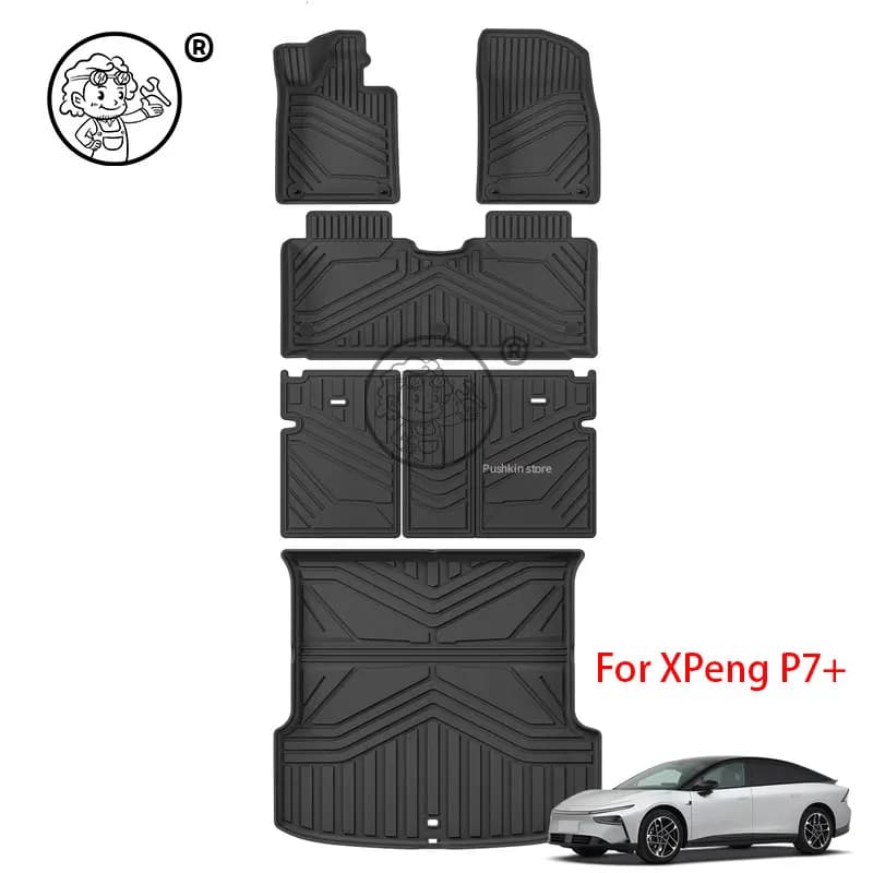 For Xpeng P7+ 2026 2027 TPE 3D Mats for LHD, Baggage Mats, Waterproof Coating for All Seasons, Car Interior Accessories