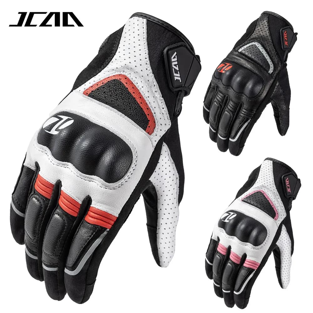 JCAA Motorcycle Gloves Men Women Genuine Leather Palm Touchscreen Breathable Anti Slip Riding Gloves Motocross Biker Gear