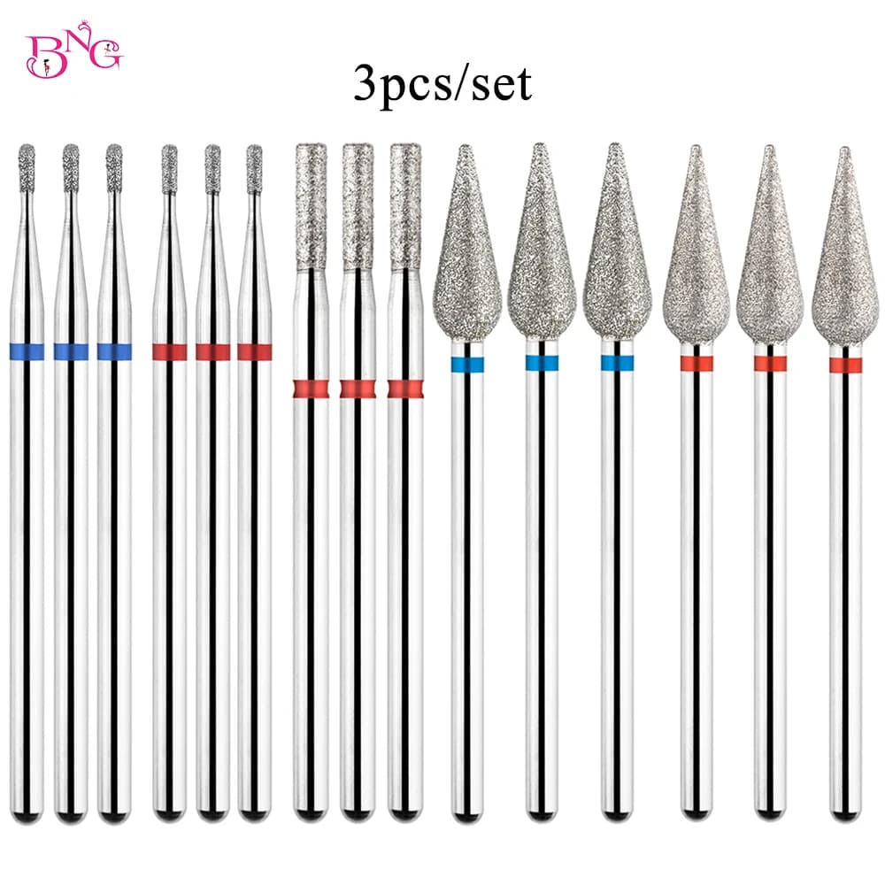BNG 3 pezzi punta da trapano per taglierina per unghie professionale per unghie punte da trapano per manicure strumenti per rimozione cuticole per unghie diamantate gambo 3/32 ''
