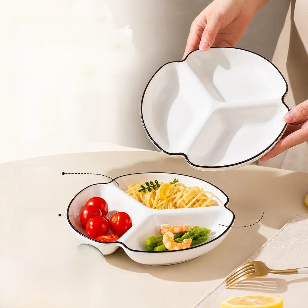 Ladies Special Ceramic Plate for Weight Loss Deep Divided Individual Quantity Separation Dish Nordic Style Pure Color Dish