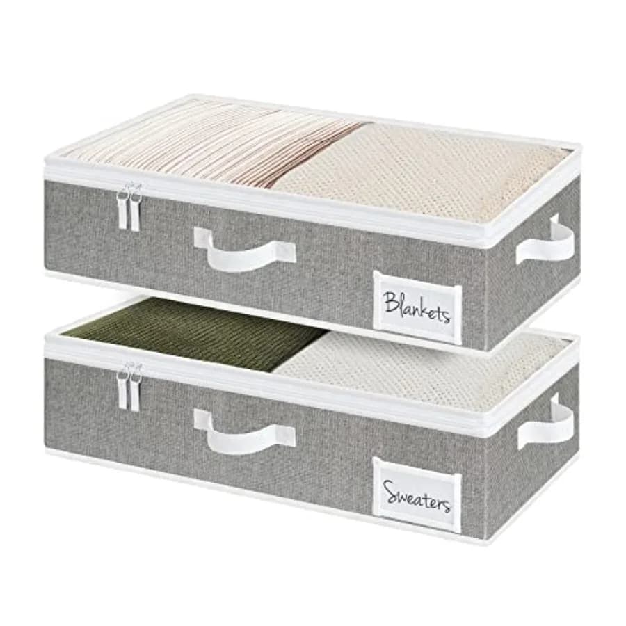 Contenitori Sottoletto con Maniglie e Portaetichette, Confezione da 2, in Tessuto Ultra Resistente, Organizer per Armadio e Vestiti