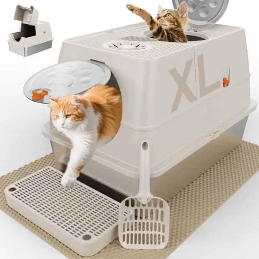 Lettiera per Gatti in Acciaio Inossidabile XL con Coperchio, Lettiera Chiusa con Ingresso Superiore in Metallo per Gatti Grandi, Facile da Pulire, Antimacchia