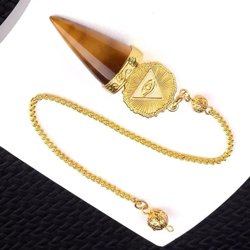 Collana con Pietra Naturale a Cono Dorato, Ciondolo a Pendolo per Creazione Gioielli Fai da Te, Accessori Regalo per Feste 20x52mm