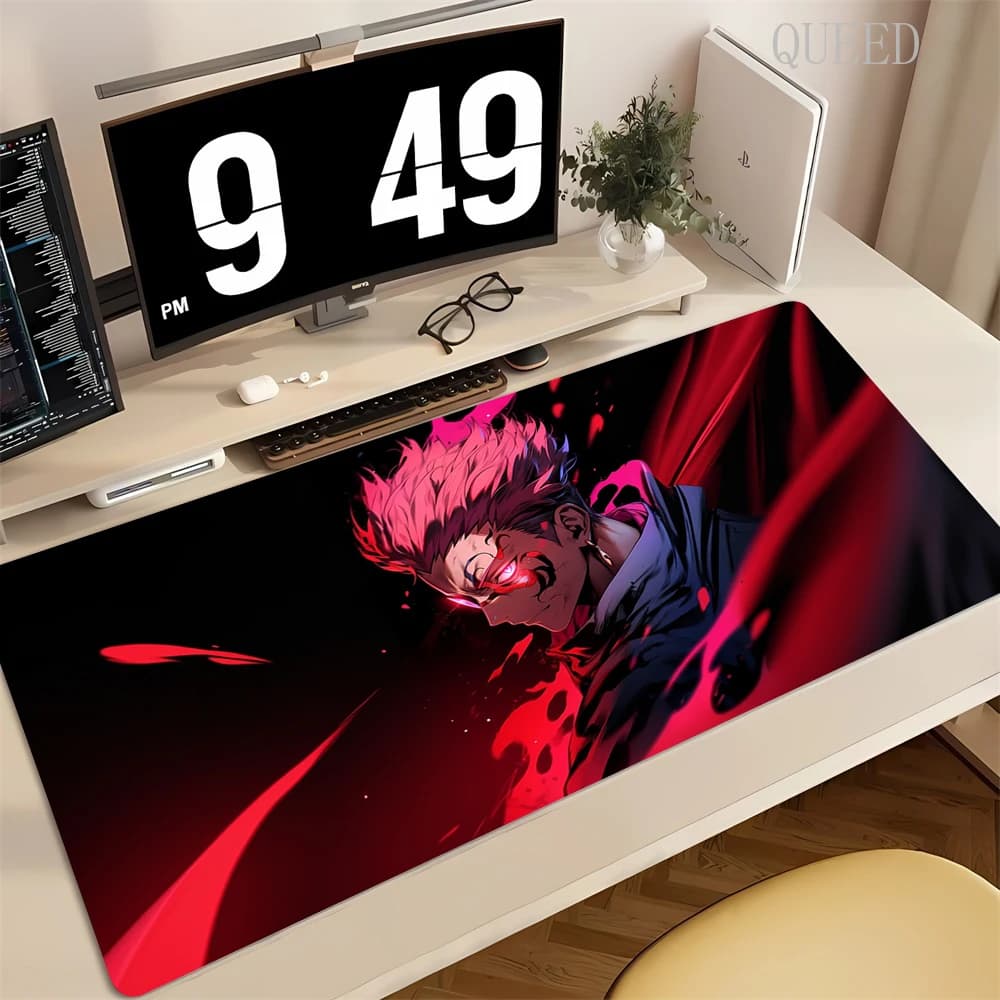 Tappetino per mouse nero in stile anime, tappetino per mouse, accessori per giochi per computer, tappetino antiscivolo, tappetino in gomma unisex