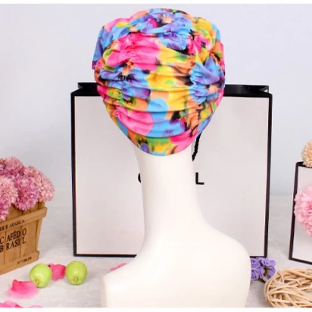 Printed Fabric Oversized Swimming Cap Breathable Quick Drying Hot Spring Swimming Cap Free Size Lightweight Bathing Cap Diving