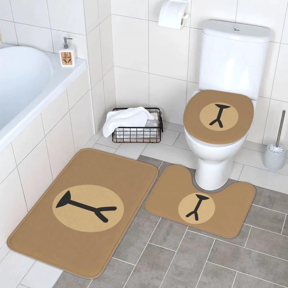 Mocha Bear And Milk Bear 3 pezzi Tappetino da bagno Set da bagno Copriwater Decorazioni per la casa Tappeto antiscivolo