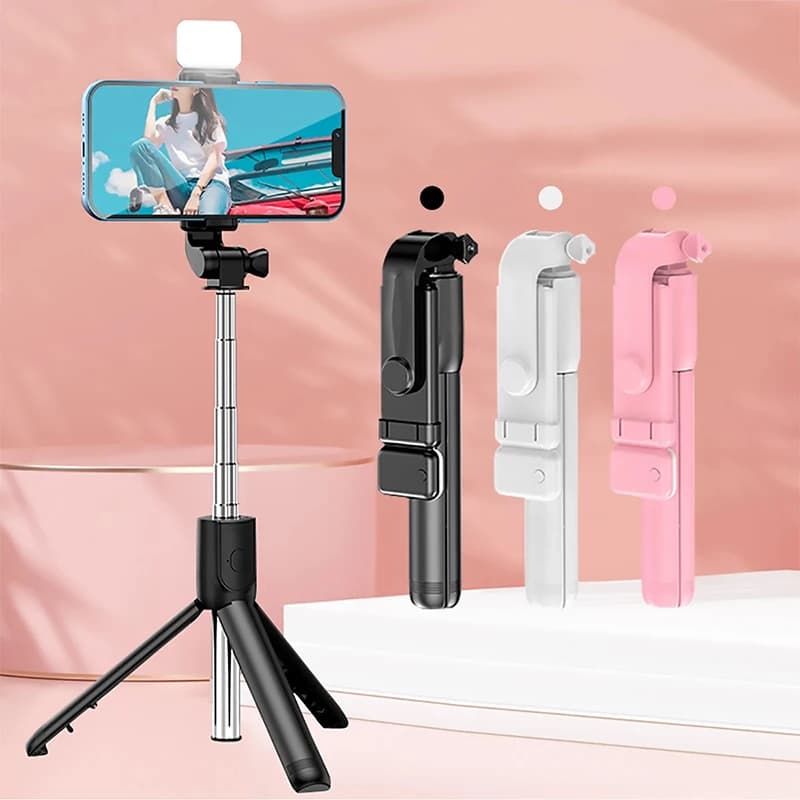 Treppiede Wireless Bluetooth Selfie Stick con luce di riempimento a Led staffa pieghevole per smartphone per Youtube Tiktok Video Live Holder