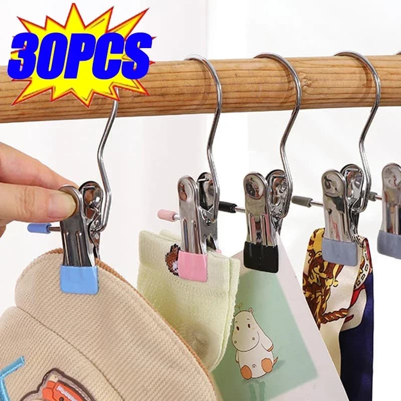 30/5pcs Multifunctional Hanger Clothes Hanging Clips Pants Metal Hangers Wardrobe Adjustable Stainless Steel Travel Organizers