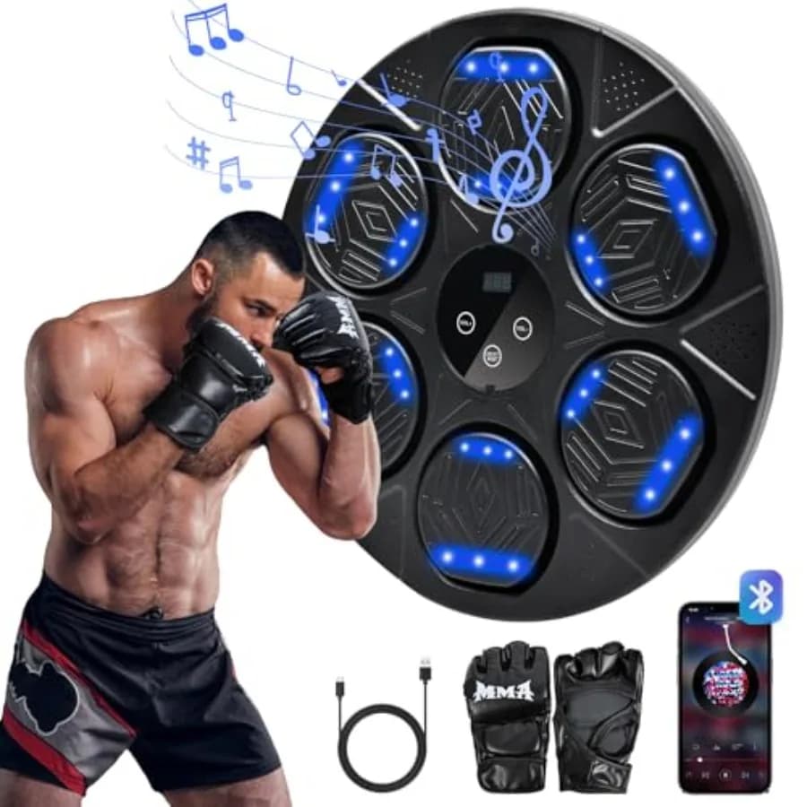 Smart Wall Music Boxing Machine with Interactive Training Gloves for Adults in Black and Red