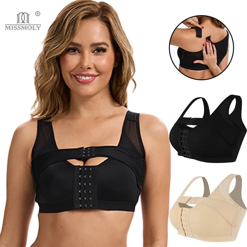 Miss Moly Front Closure Bra for Women Shapewear Wide Strap Sports Bra Push Up Underwear Back Support Lingerie Bust Support Band