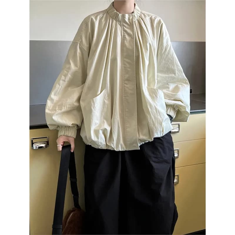 Johnature Nuova giacca silhouette sportiva con colletto rialzato per donna Autunno 2025 Top con zip larghe versatili alla moda casual