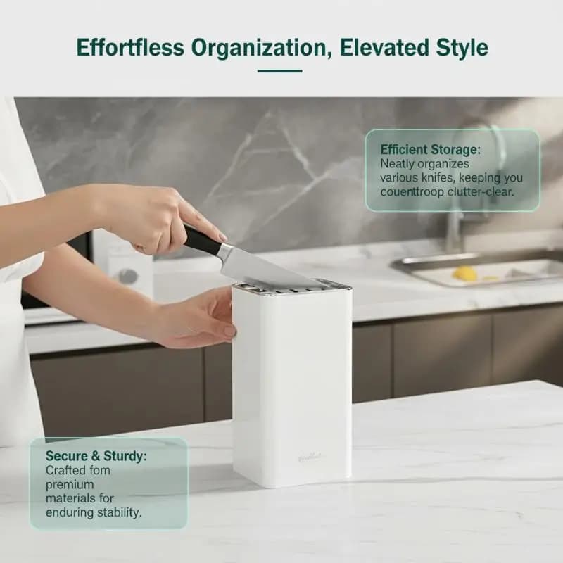 Modern Kitchen Knife Block With Multi Function Slots And Waterproof Surface Perfect For Home Kitchen Countertop Cutlery Storage