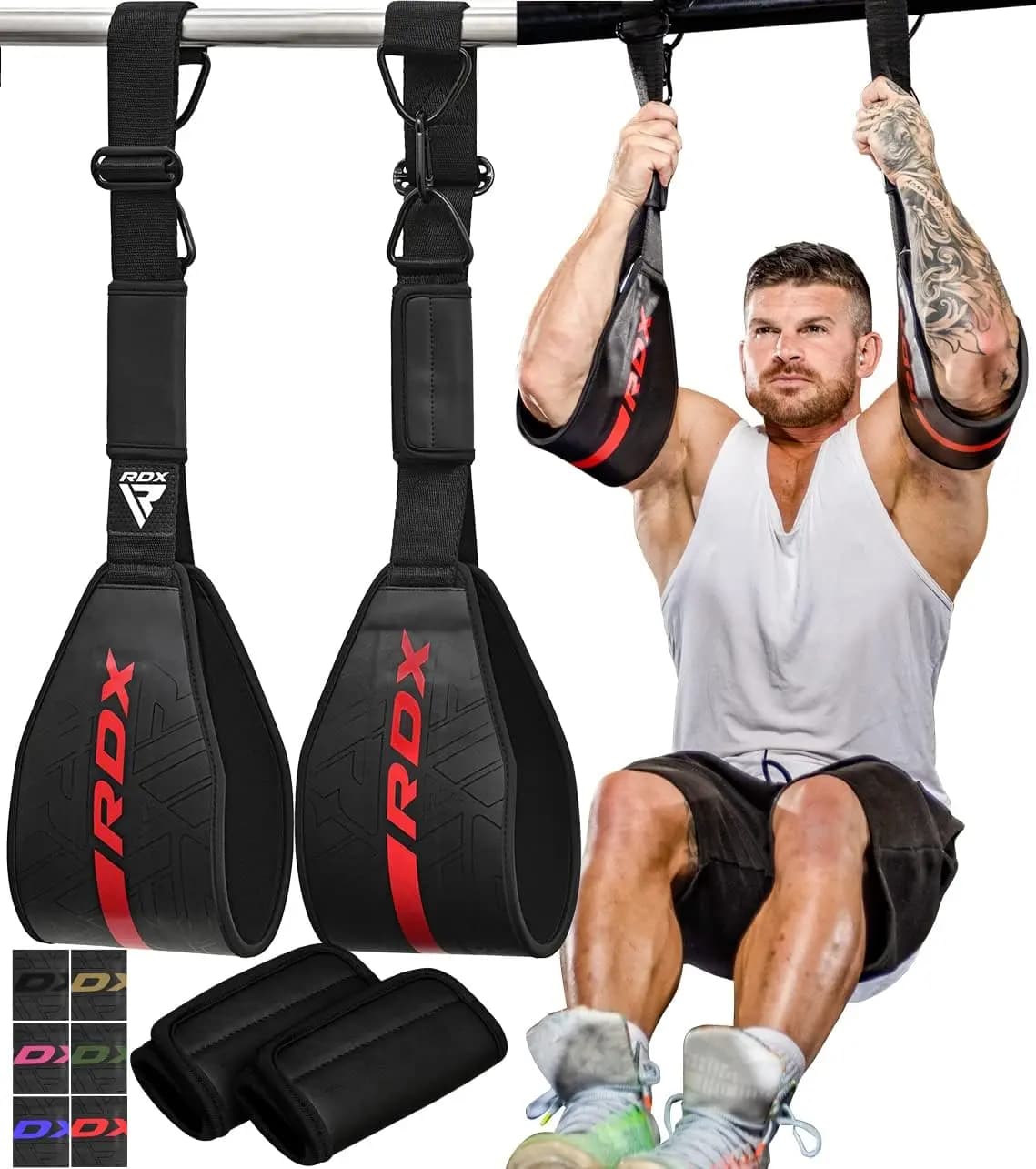 Ab Straps for Pull Up Bar Hanging (Pair), Maya Hide Leather, Padded Arm Support Slings with D-Ring, Leg Raise Exercise Fitness Strength Training