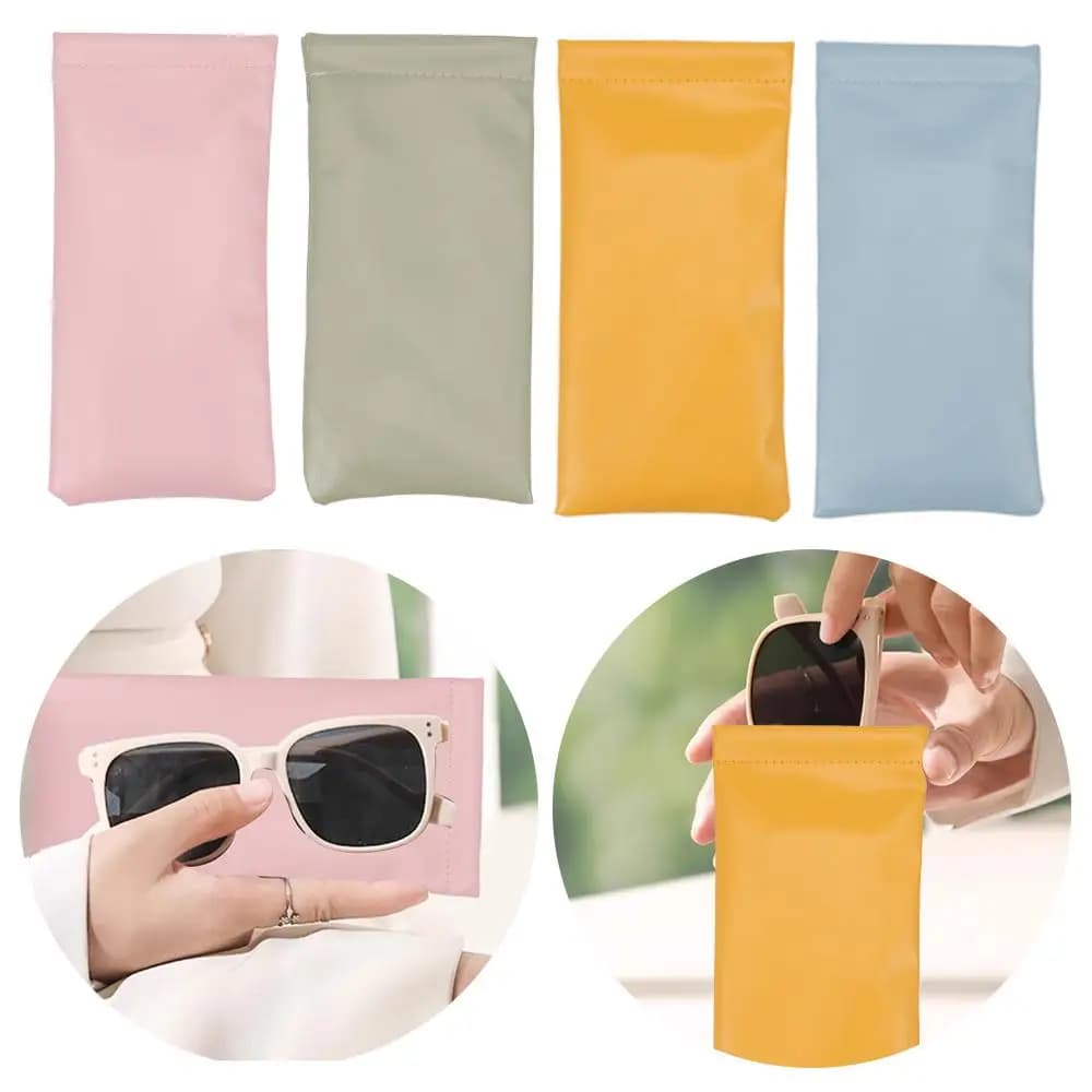 Nuova custodia per occhiali da sole in PU, morbida in pelle, semplice, impermeabile, per accessori occhiali