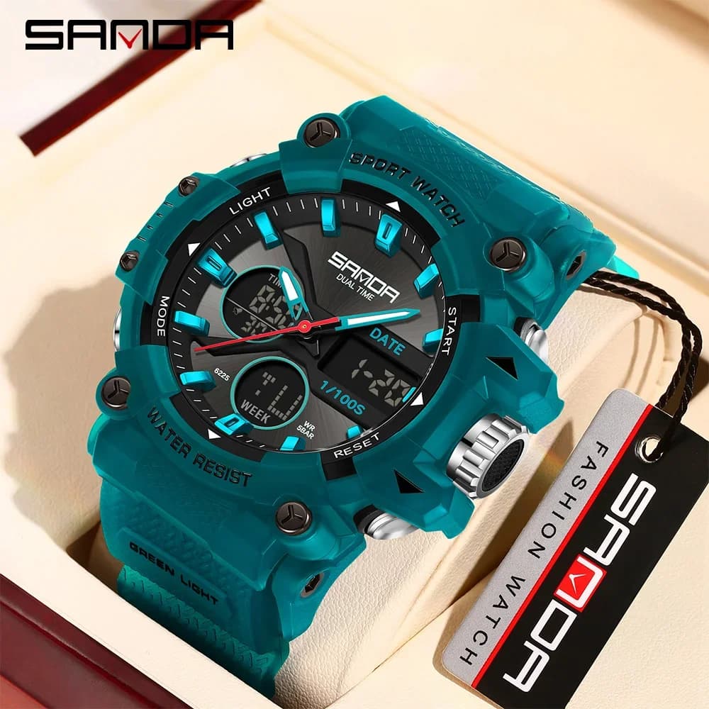 Men's Brand Sanda 6225 Fashion Brand Digital Multifunctional Fresh Waterproof Wrist Watch Sports Watch for Men