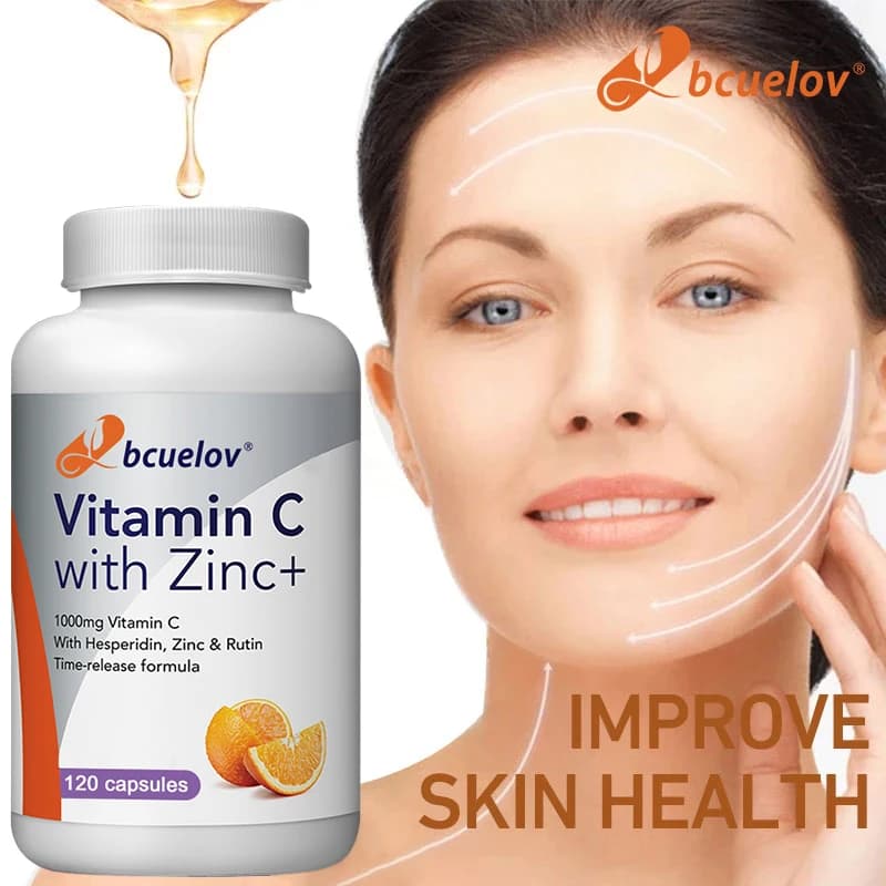 Bcuelov Vitamin C Capsules Mit Zink 1000 mg vitamin C with 5 mg zinc capsules Immune support, energy production, vitamin supplement
