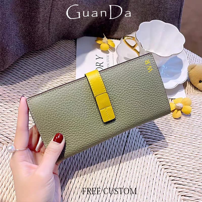 Luxury Women's Long Wallet Credit Card Holder Real Leather Large Capacity Initial Custom Fashion Pouches Women's Custom Bag