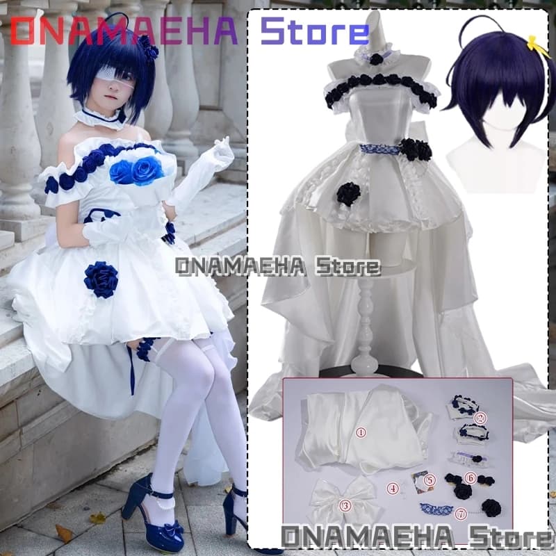 ONAMAEHA @ Anime Takanashi Rikka Costumes Cosplay Night Pink Wedding Dress Uniforms for Girl with Eye Mask Halloween Party Dress Up