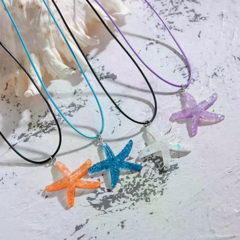 Colourful Resin Large Starfish Pendant Necklace Gift For Women Bohemian Summer Beach Vacation Choker Jewelry Accessories
