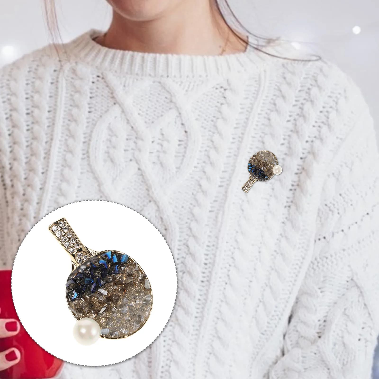 Crystal ping pong-shaped lapel, unique and elegant sports accessory for men and women, ideal for parties and appointments, jewel