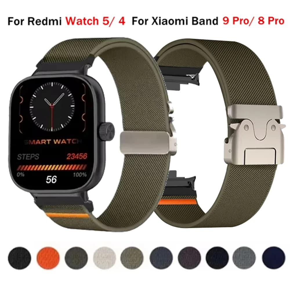 Fascia elastica in nylon per Redmi Watch 5 4 cinturino SmartWatch cinturino di ricambio per paracadute per Mi Band 9 Pro 8 Pro