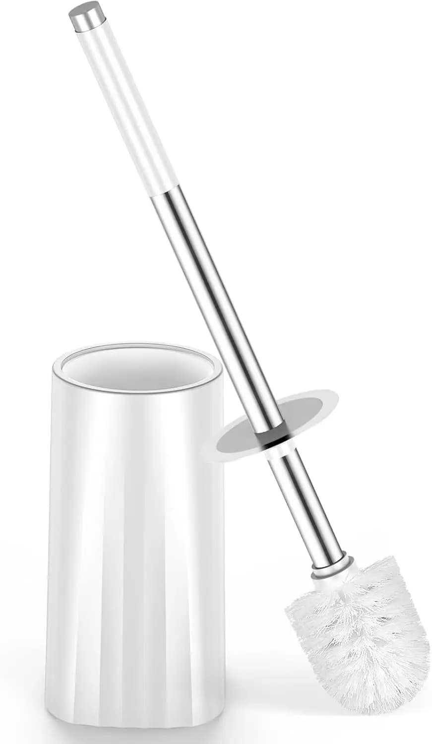 Scopino per WC, scopino e supporto compatti, con manico in acciaio inossidabile, supporto in plastica di piccole dimensioni, risparmia spazio di archiviazione
