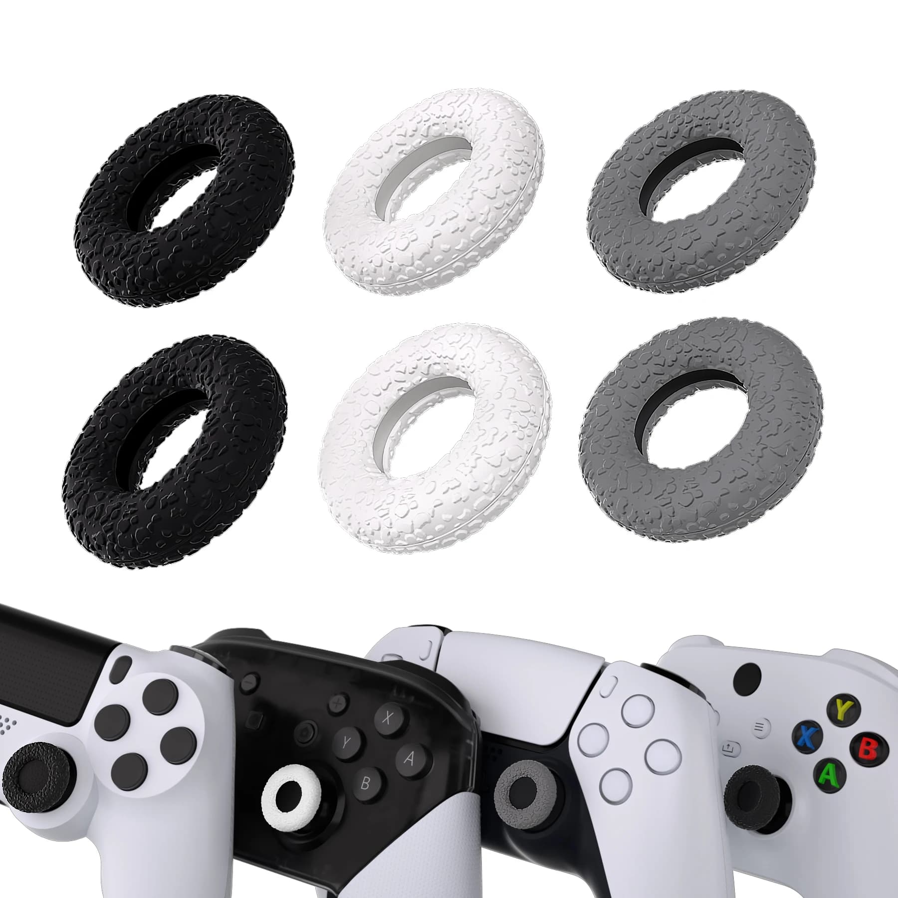PlayVital 3 paia di anelli per levette universali con Design a ciambella per ps5/ps4, serie Xbox X/S, Xbox One/Elite Series 2 Core, Switch Pro