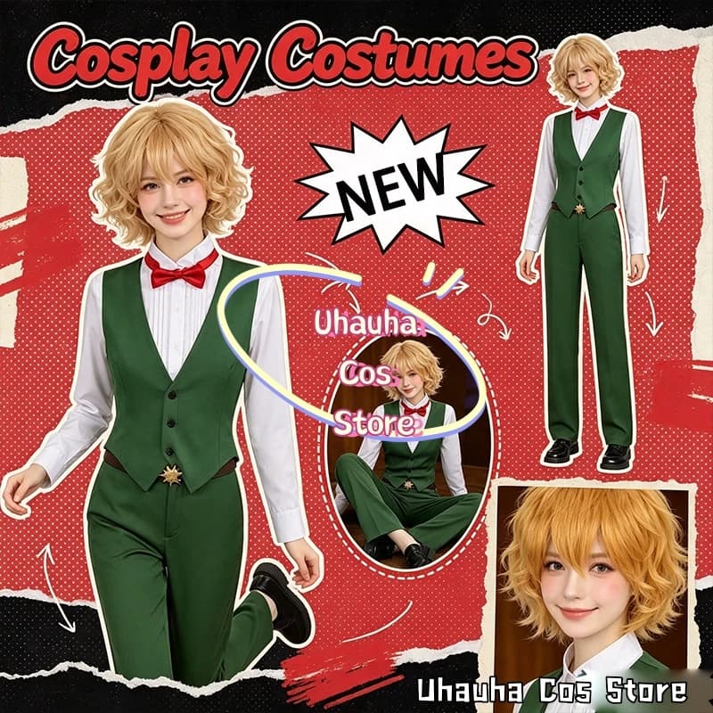 Anime Adults Lion's Sin Of Pride Cosplay Escanor sexy costumes Green Vest Pants Bow Full Accessories Halloween Carnival Dress Up