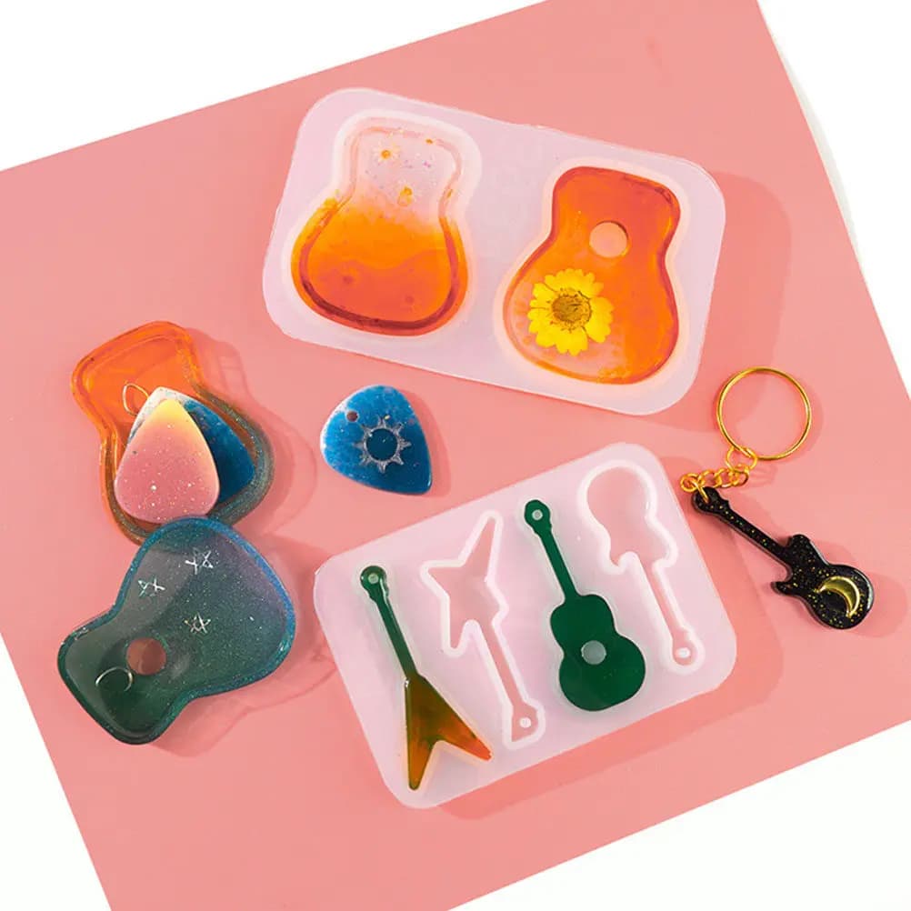 Set di 3 Stampi in Silicone per Plettri da Chitarra, Flessibili e Resistenti, per Creazioni Artigianali di Ciondoli e Portachiavi