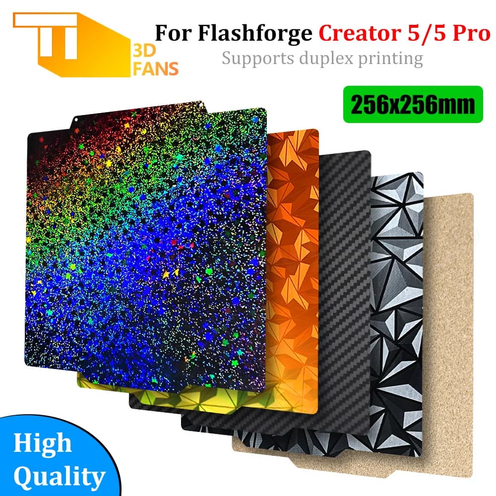 For Flashforge Creator 5 5 Pro PEI Steel Sheet 256*256mm Smooth Textured Dual Surface Printing Bed Fit PLA PETG ABS Filaments