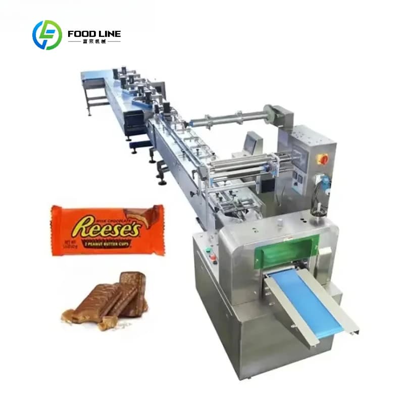 Macchina confezionatrice automatica economica per torte al cioccolato, linea di imballaggio orizzontale, caramelle, proteine, tavolette di cioccolato