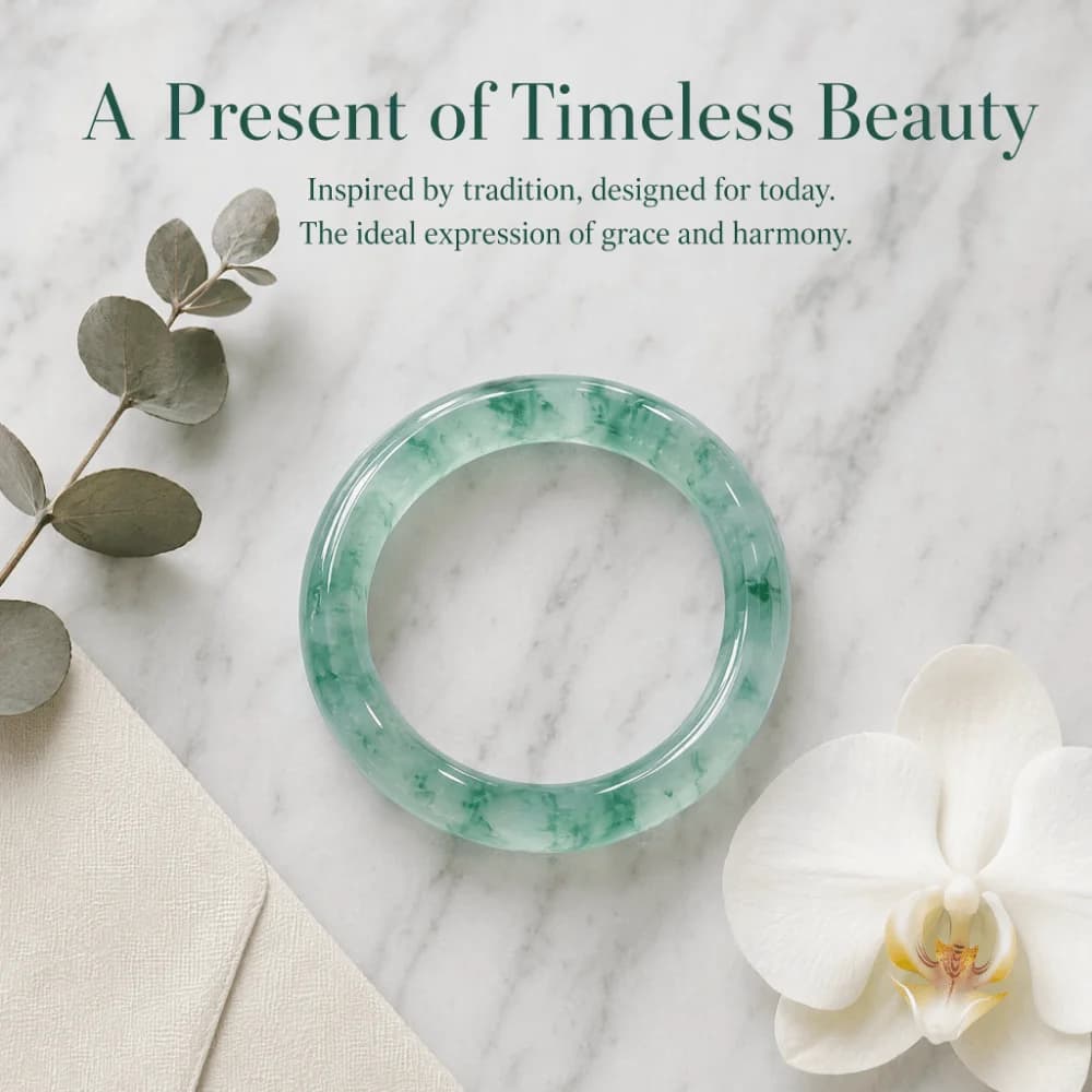 Fashion Round Jade Bracelet Floating Flower Ice-Seed Green Jade Bangle Charm Jewelry Hand Ring Round Bangle Bracelet Mother