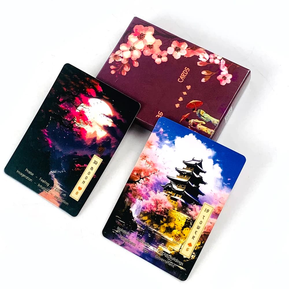 Gioco da tavolo con carte Oracle, 36 carte con fiori di ciliegio, eleganti e compatti, include un libro guida, ideale per divinazione e giochi di società