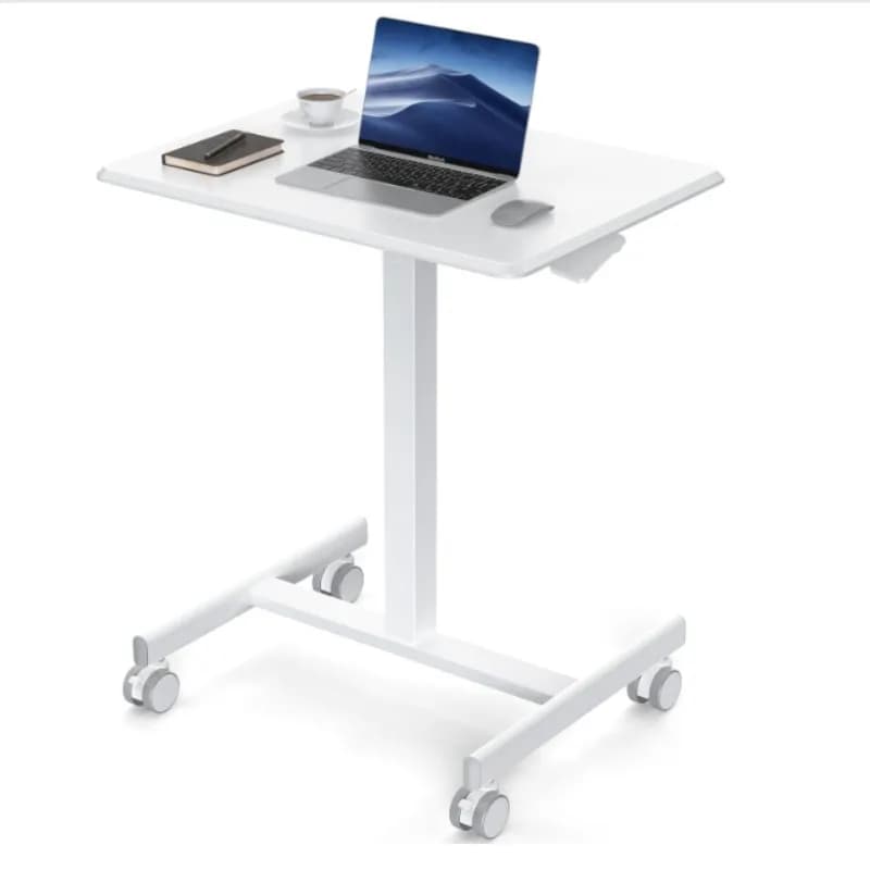 Scrivania Mobile Completamente Pieghevole con Piano Inclinabile, Altezza Regolabile con Molla a Gas, Postazione di Lavoro per Laptop con Ruote per Ufficio e Studio