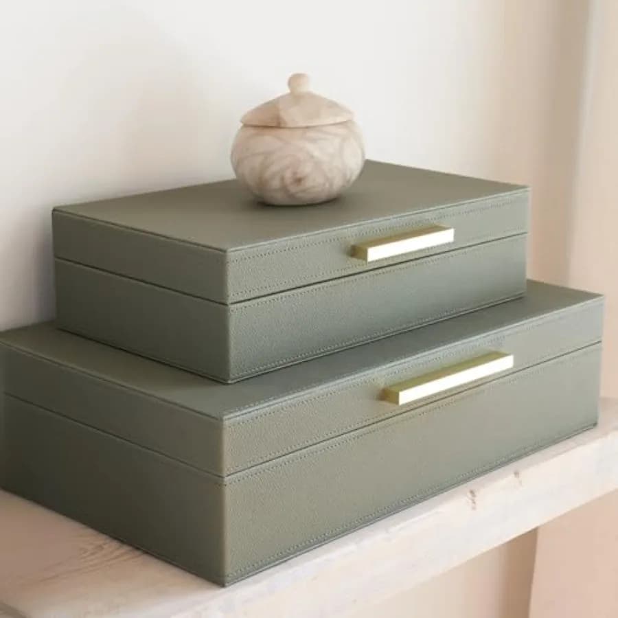 Set di 2 Scatole Decorative con Coperchio in Pelle PU, Contenitori Organizzatori per Libreria e Arredamento Casa - Conserva in Sicurezza i Tuoi Oggetti