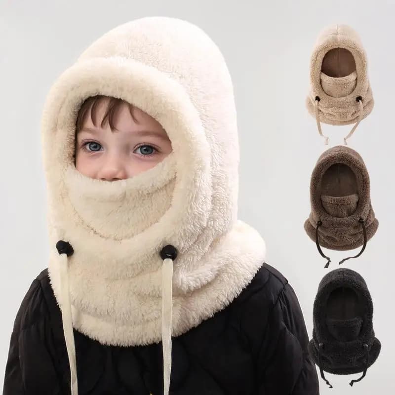 Kid Plush Balaclava Hats Windproof Warm Hat Scarf Adjustable Neck Cover Ear Protection Cap