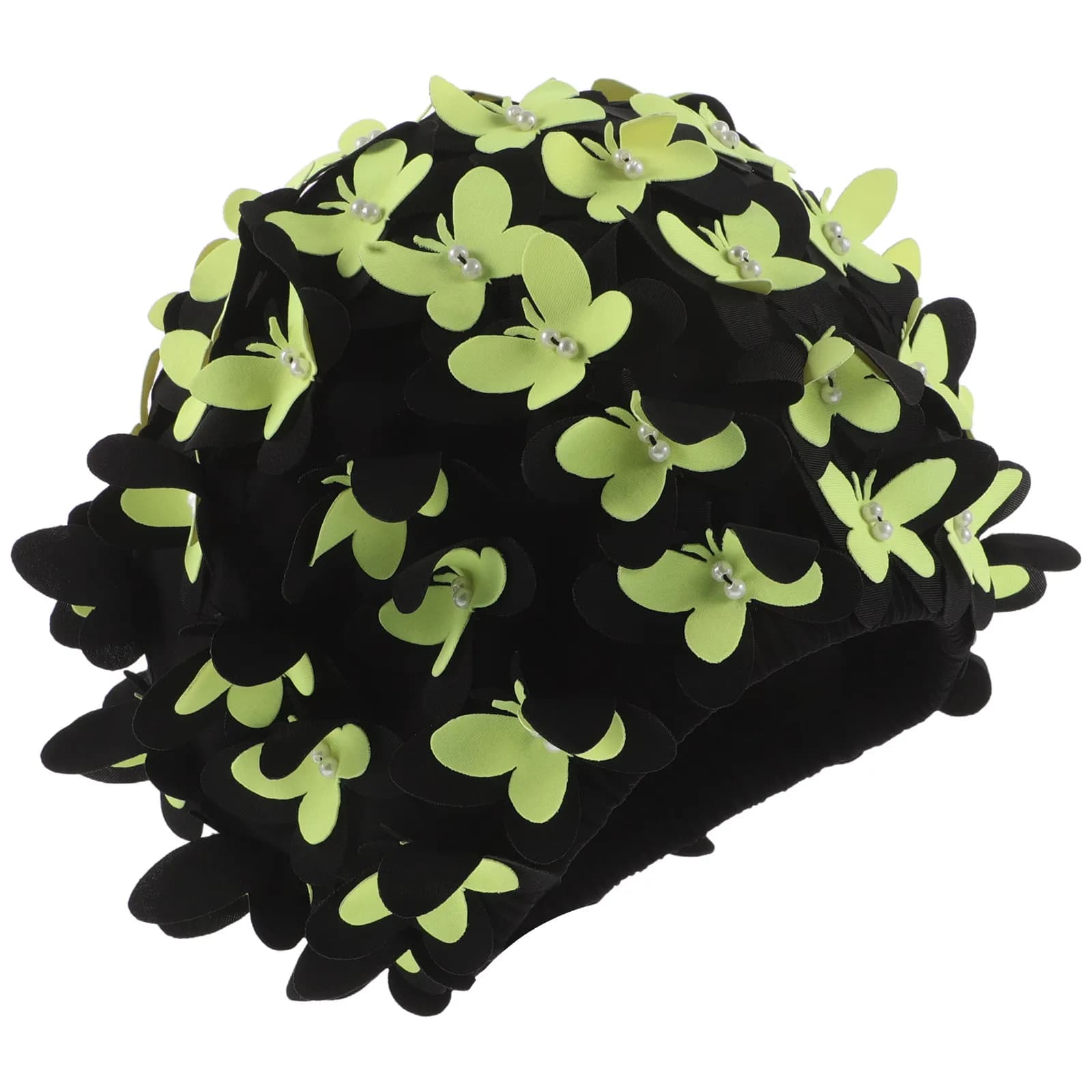 Stylish Retro Floral Swimming Cap for Women Waterproof Fabric Bathing Hat Elegant Petal Design Chlorine Resistant Hair
