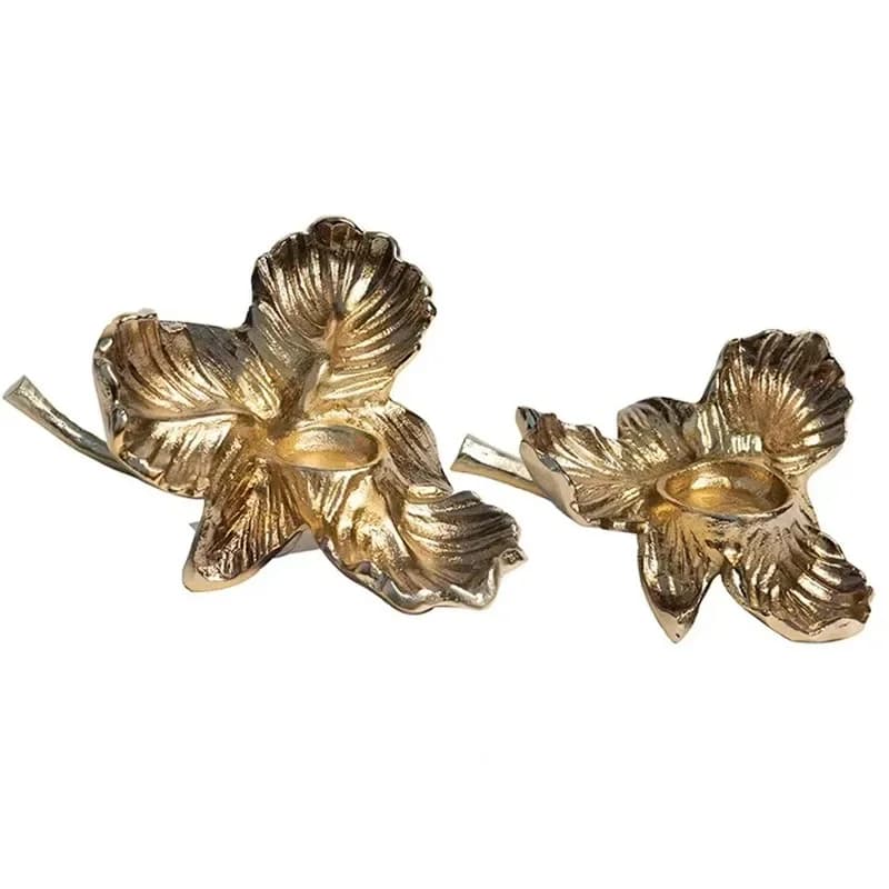 Modern aluminum candle holder with golden pattern, luxury ornament for living room, dining room, or model room.
