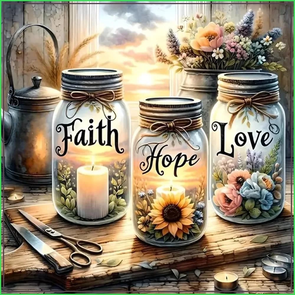 Faith Hope Love 5D Diamond Painting Kit for Adults, Inspirational DIY Home Decor 13.78x13.78in