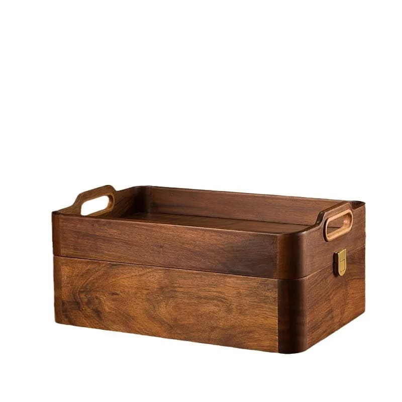 Black walnut solid wood dried fruit box New Chinese nut candy storage box Home living room Multi-layer snack grid tray