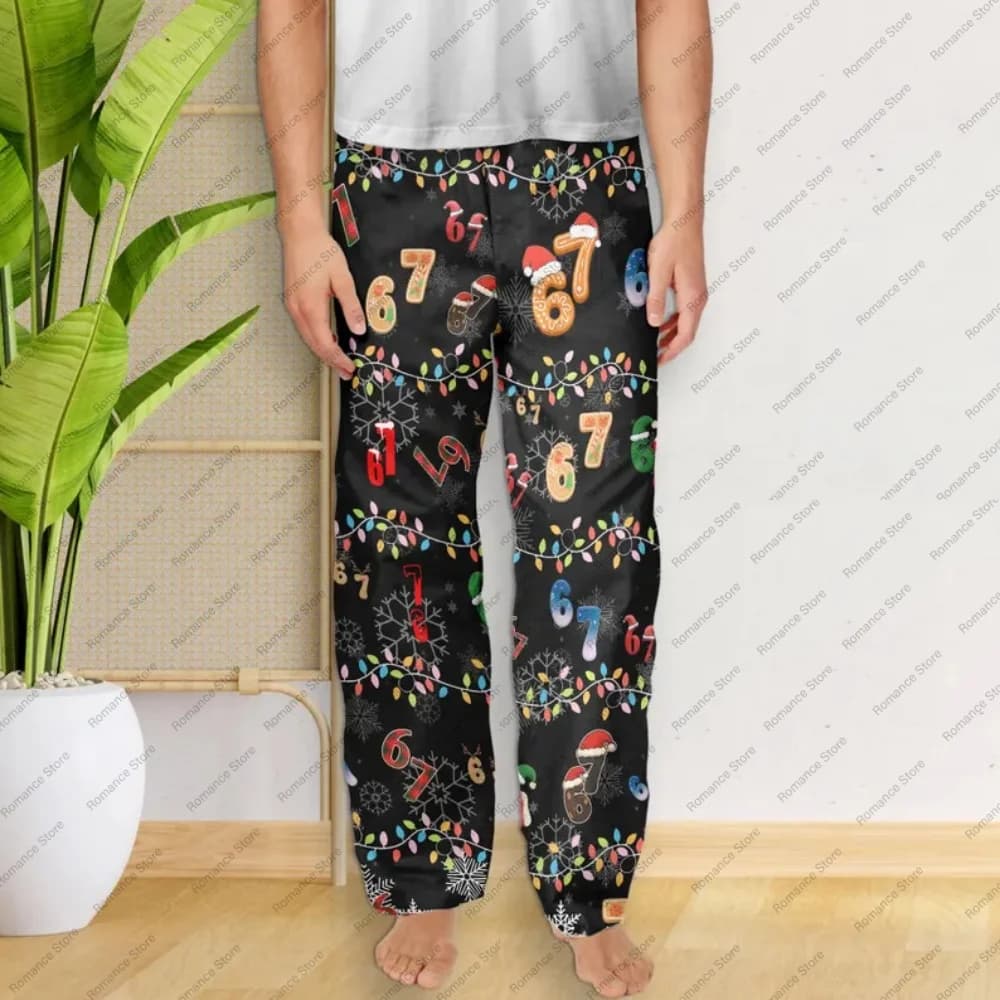 Pantaloni del pigiama natalizio alla moda Six Seven Meme Babbo Natale dice sei sette Pantaloni del pigiama Six Seven Pantaloni pigiama 67 Pantaloni per dormire natalizi