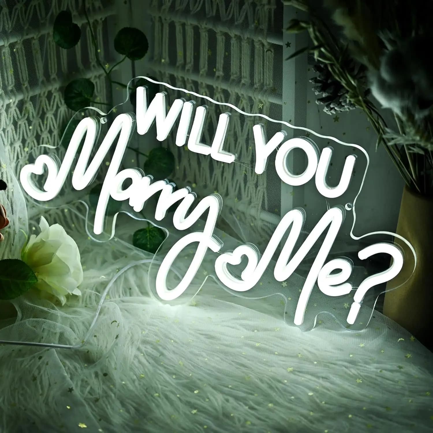 Insegna al Neon 'Mi Vuoi Sposare?' con Alimentazione USB, Luce LED per Proposte, Feste di Fidanzamento, Decorazione Murale, Luce al Neon Romantica per Matrimoni, Regalo per la Sposa