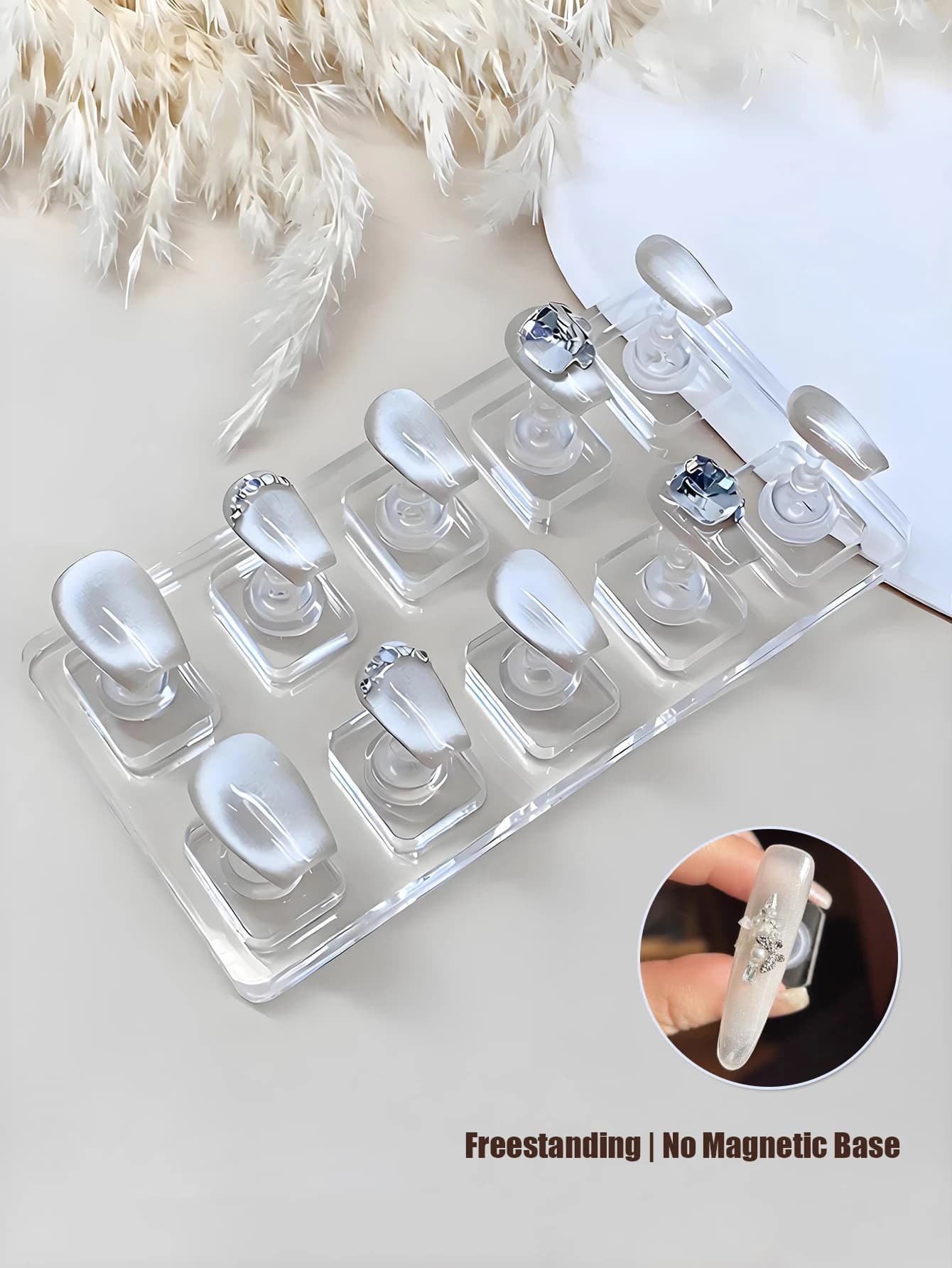 Supporto per Unghie Acriliche Trasparente Non Magnetico, Base per Pratica di Manicure, Doppia Fila / Singola Fila, Strumento per Unghie Finte