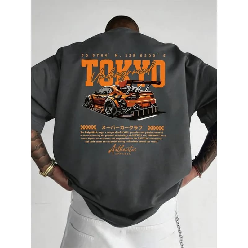 T-shirt da uomo estiva 100% cotone alla moda casual ampia e comoda con stampa motivo Tokyo giapponese girocollo a maniche corte