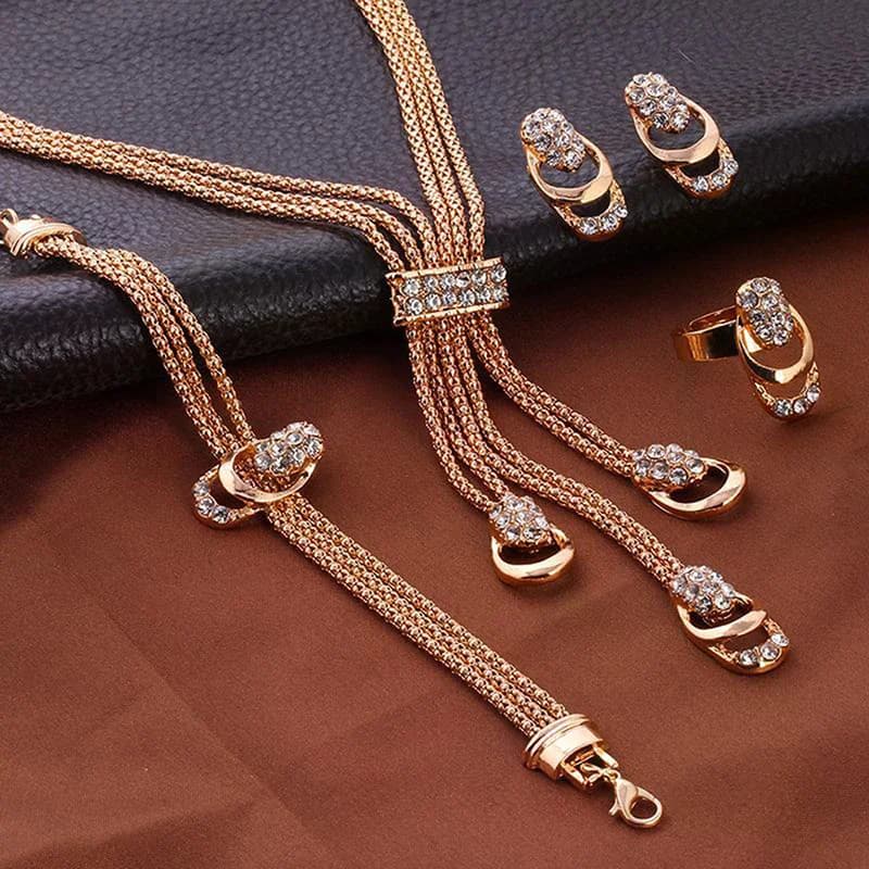Crystal Necklace Bracelet Ring Earrings Tassel Bridesmaid Wedding Jewelry Set