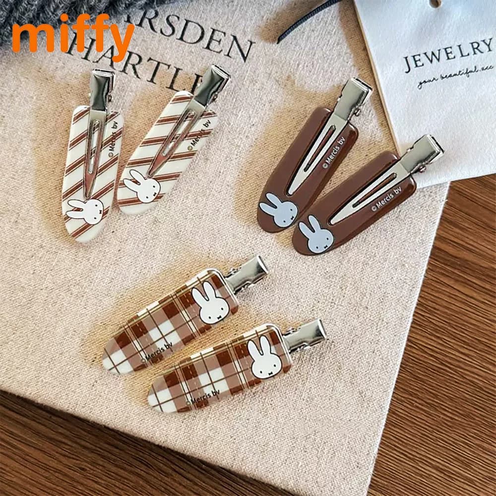 Nuovi Arrivi: Fermaglio per Capelli Miffy Senza Tracce, Coniglio Cartone Animato, Fantasia a Quadri Marrone e Righe, Accessorio Versatile Estivo per Frangia, Regalo per Ragazze