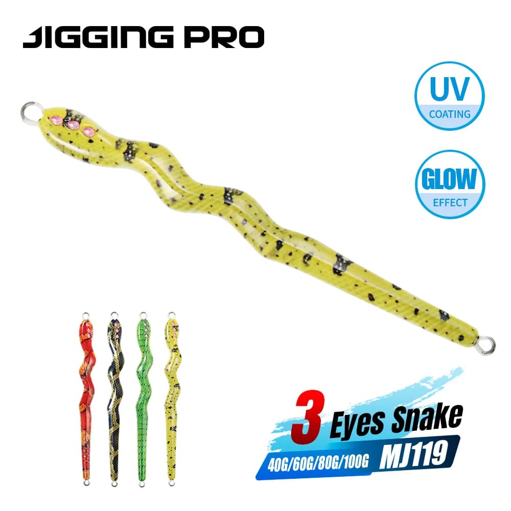 JIGGING PRO Esche Artificiali a Forma di Serpente con Occhi 3D 40/60/80/100g UV Glow per Lanci Lunghi da Riva e Barca, Esca da Pesca per Kingfish e Sgombri