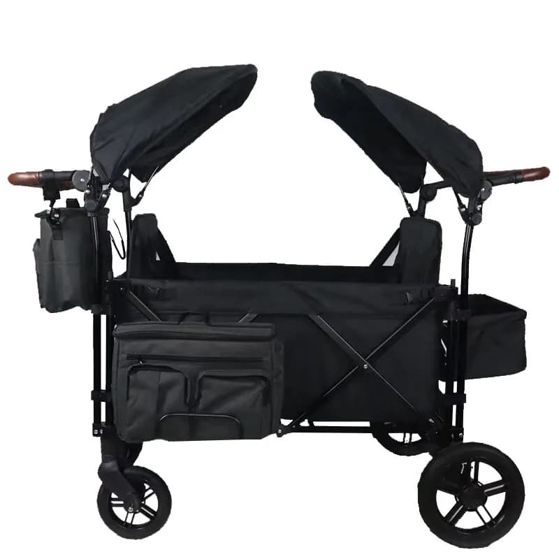 Passeggino Doppio Push-Pull con Carrello in Plastica e Maniglia Regolabile