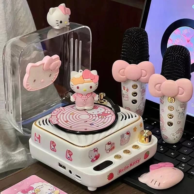Hello Kitty Lovely Bluetooth Speaker Kawaii Sanrio Karaoke Machine with Microphone Sweet Desktop Speaker Unique Birthday Gift
